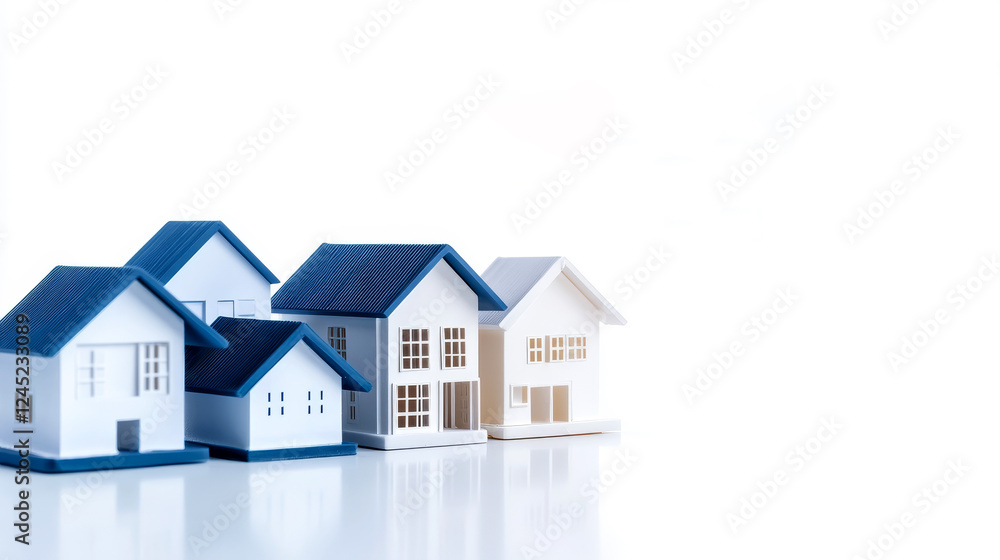 Smart management for real estate and property success. Miniature houses in blue and white colors. Smart management for real estate and property success. Miniature houses in blue and white colors.
