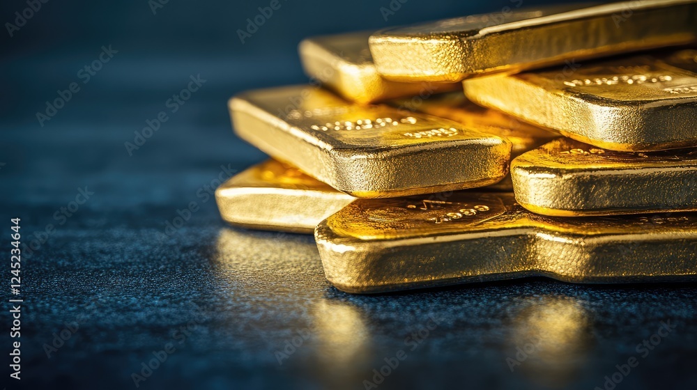 A pile of gold bars stacked together, their surfaces reflecting warm light, ready for financial success visuals. A pile of gold bars stacked together, their surfaces reflecting warm light, ready for financial success visuals.