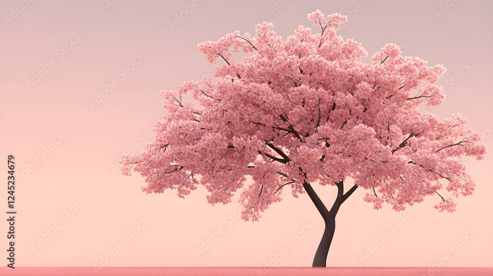 Fototapeta premium Modern cherry blossom tree with clean lines and a gradient sky
