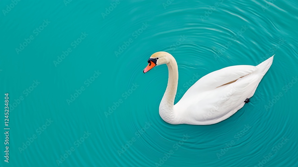 White Swan on Teal Lake High Angle View White Swan on Teal Lake High Angle View