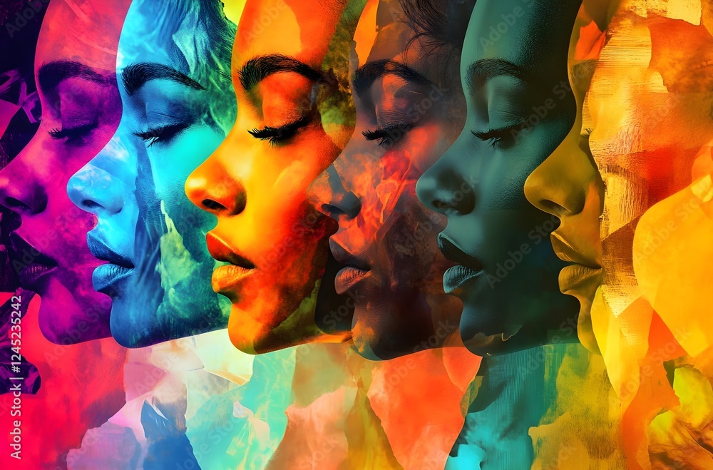 Fototapeta premium Colorful illustration of a group of women. International Women's Day concept.