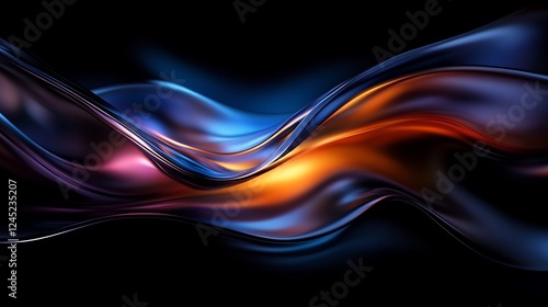 Abstract Dark Blue and Orange Liquid Waves