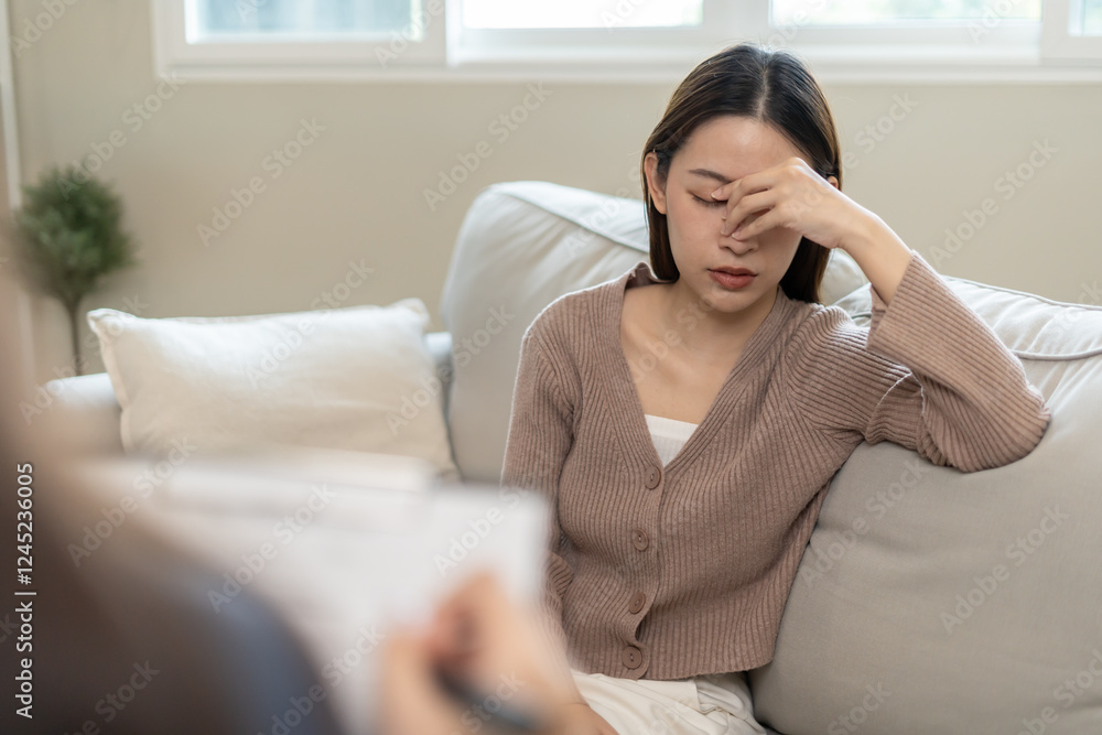 woman with mental health problems is consulting. psychiatrist is recording the patient's condition for treatment. encouragement, love and family problem, bipolar , depression patient, protect suicide woman with mental health problems is consulting. psychiatrist is recording the patient's condition for treatment. encouragement, love and family problem, bipolar , depression patient, protect suicide