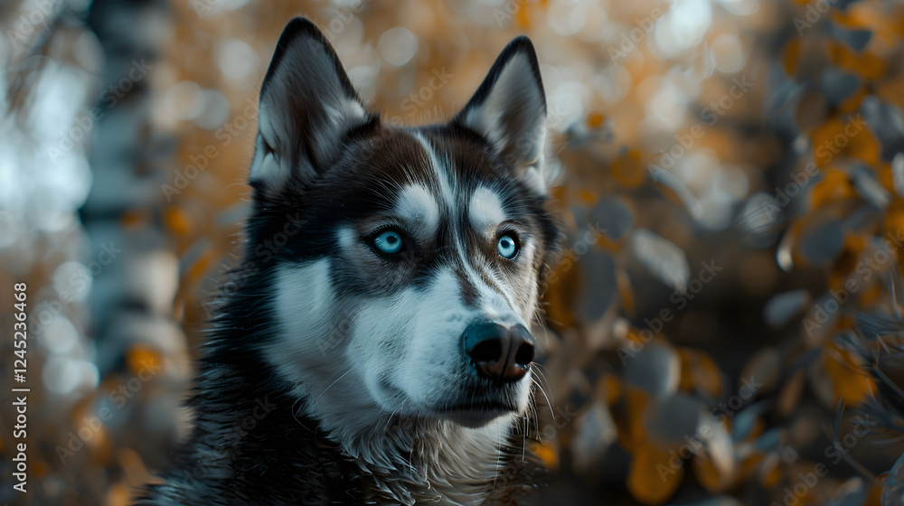 A Portrait of a Black Siberian Husky Showing Distinctive Purebred Traits A Portrait of a Black Siberian Husky Showing Distinctive Purebred Traits