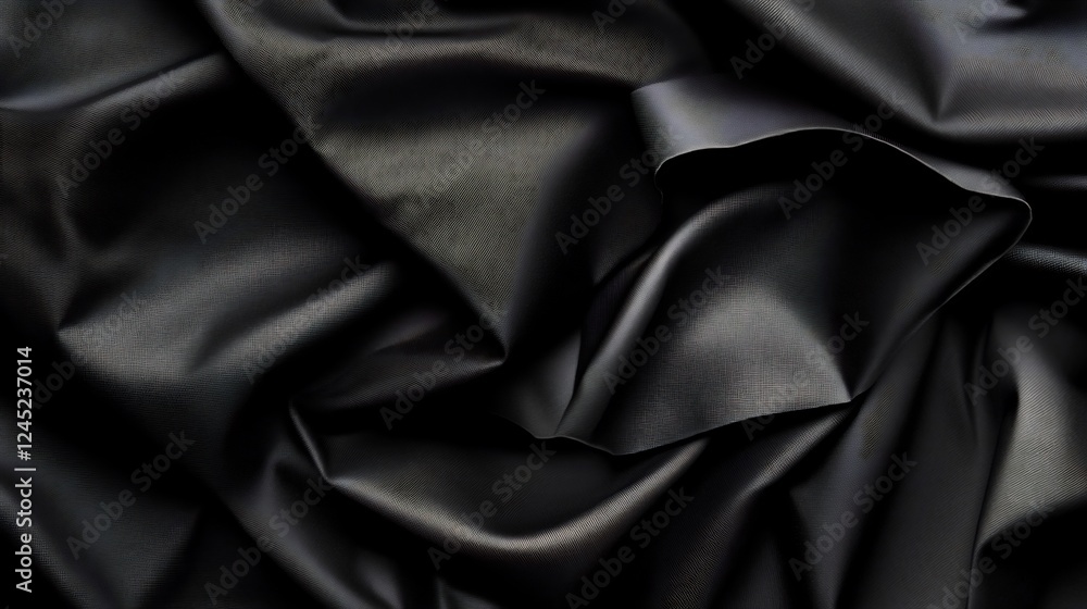 Obraz premium Abstract Black Fabric Texture: Draped folds of luxurious dark material, creating a sophisticated and elegant backdrop.