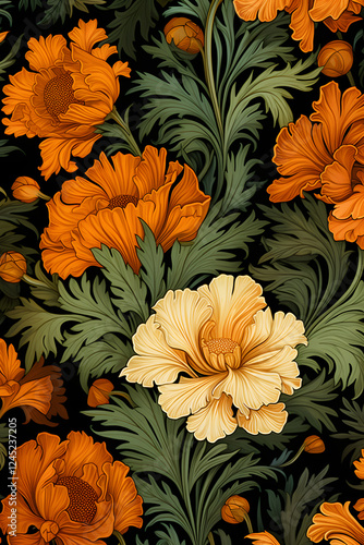 Digital orange flowers print pattern abstract graphic poster background