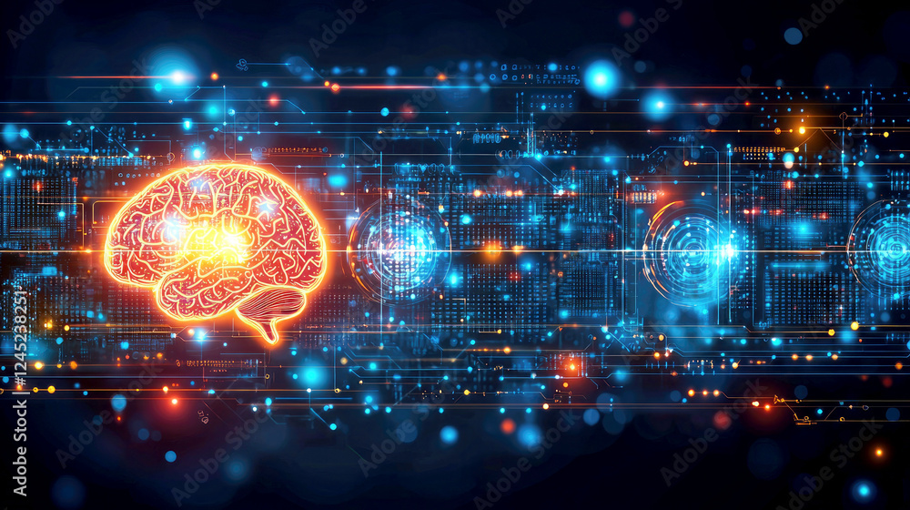 Obraz premium Abstract Digital Brain: AI, Neural Networks, and the Future of Technology