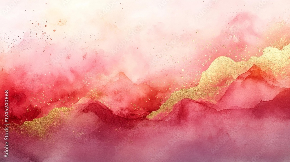 Obraz premium Red and Pink Abstract Waves with Gold Highlights. Generative AI