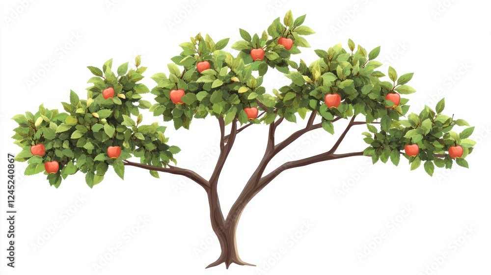 Fototapeta premium Apple tree laden with ripe fruit against white background; ideal for food or agriculture publications
