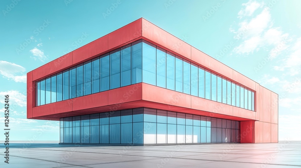 Modern Architecture with Red and Blue Design. Generative AI Modern Architecture with Red and Blue Design. Generative AI