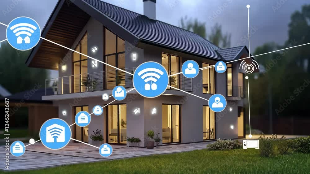 Smart home iot connectivity at modern house in tranquil evening ambiente