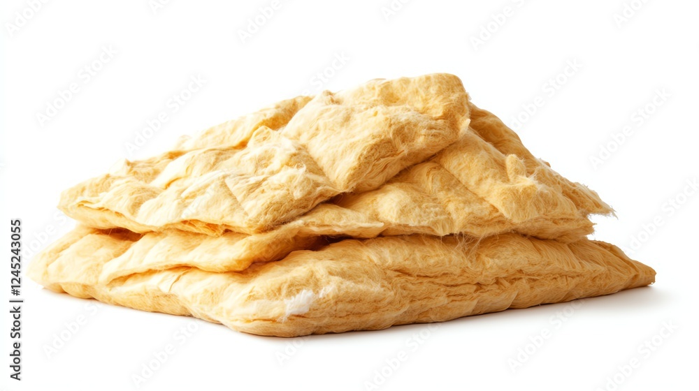 Stack of crispy, golden pastry sheets isolated on white background. Stack of crispy, golden pastry sheets isolated on white background.