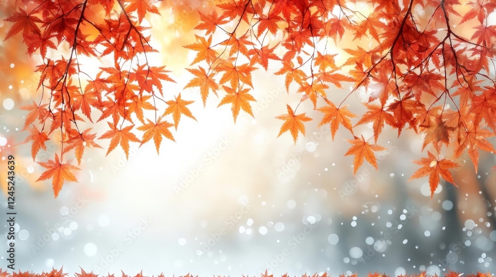 Bright Red Autumn Maple Leaves Against a Soft Background. Generative AI Bright Red Autumn Maple Leaves Against a Soft Background. Generative AI