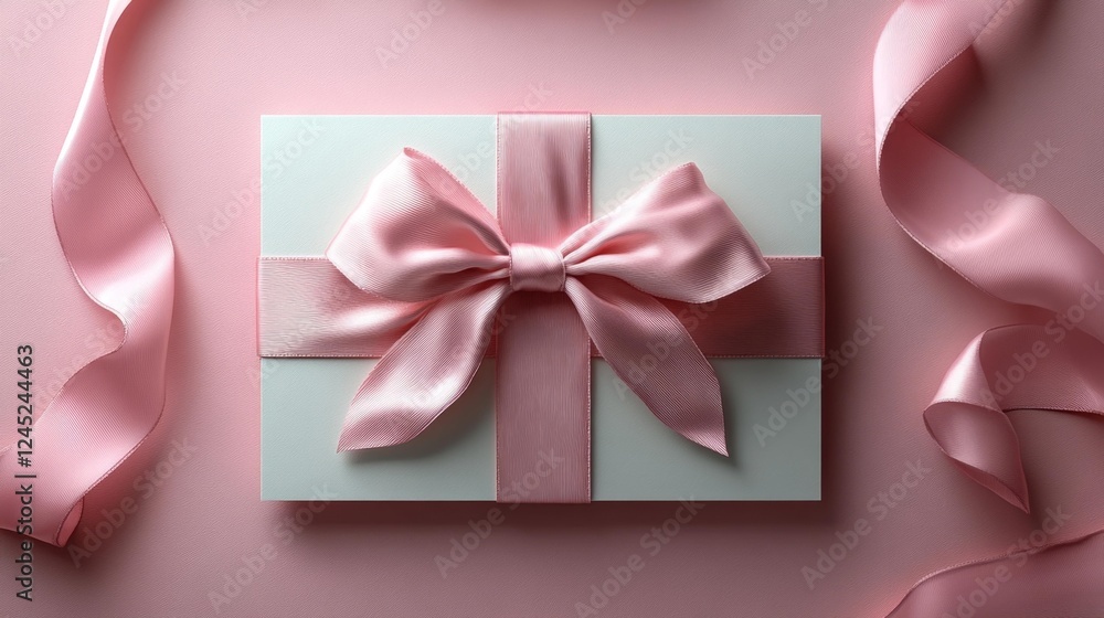 Pink Gift Box with Ribbon. Generative AI Pink Gift Box with Ribbon. Generative AI