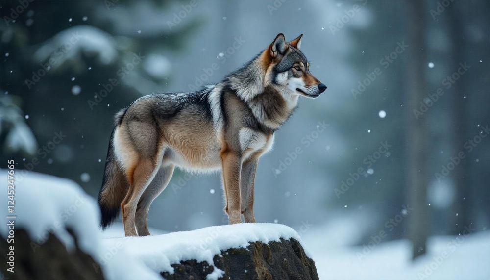 Obraz premium Wolf standing on snow ice