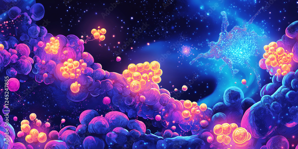 Fototapeta premium A glowing tRNA molecule delivering radiant amino acids for protein synthesis in living cells