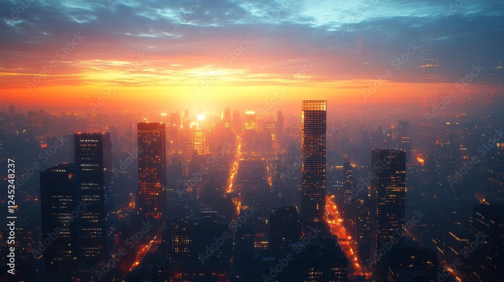 Fototapeta premium City Skyline at Dawn. Generative AI