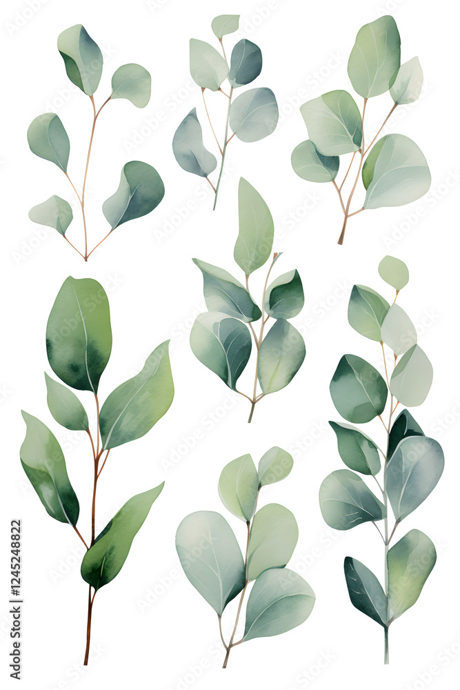 Digital eucalyptus watercolor set print pattern flower abstract graphic poster background Digital eucalyptus watercolor set print pattern flower abstract graphic poster background