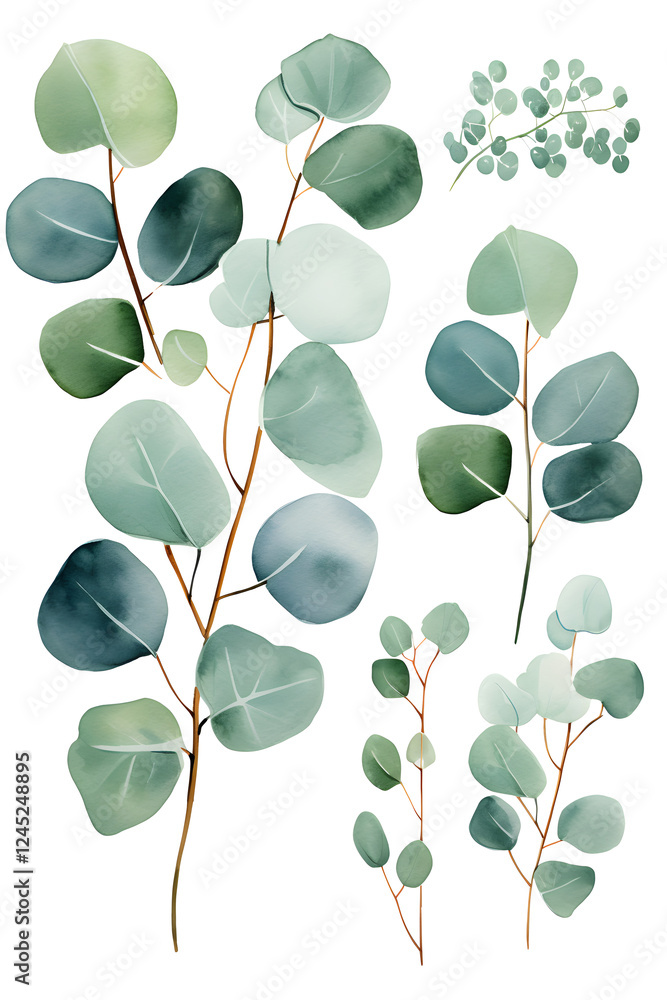 Obraz premium Digital eucalyptus watercolor set print pattern flower abstract graphic poster background