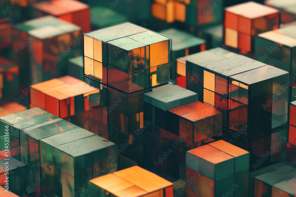 Abstract geometric cubes with glowing lights Abstract geometric cubes with glowing lights