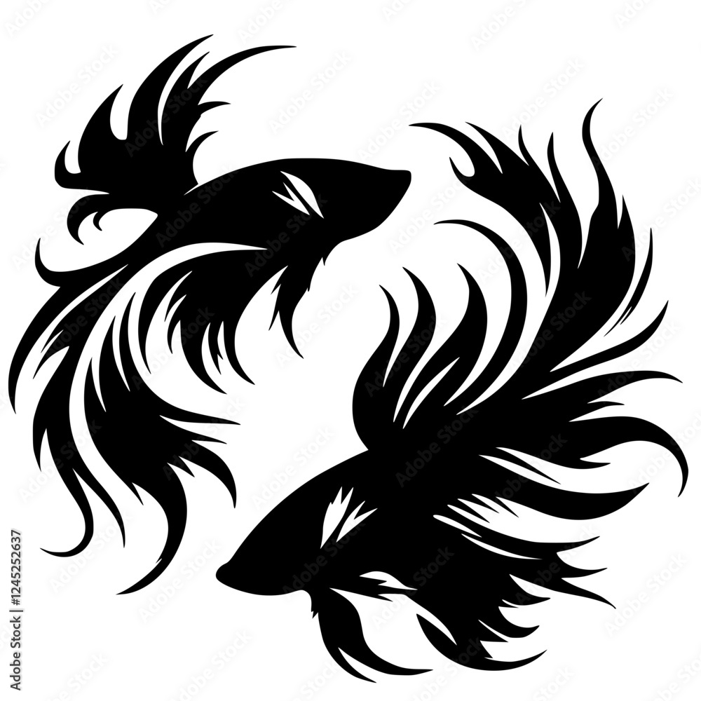 Obraz premium Silhouette of two beautiful betta fish