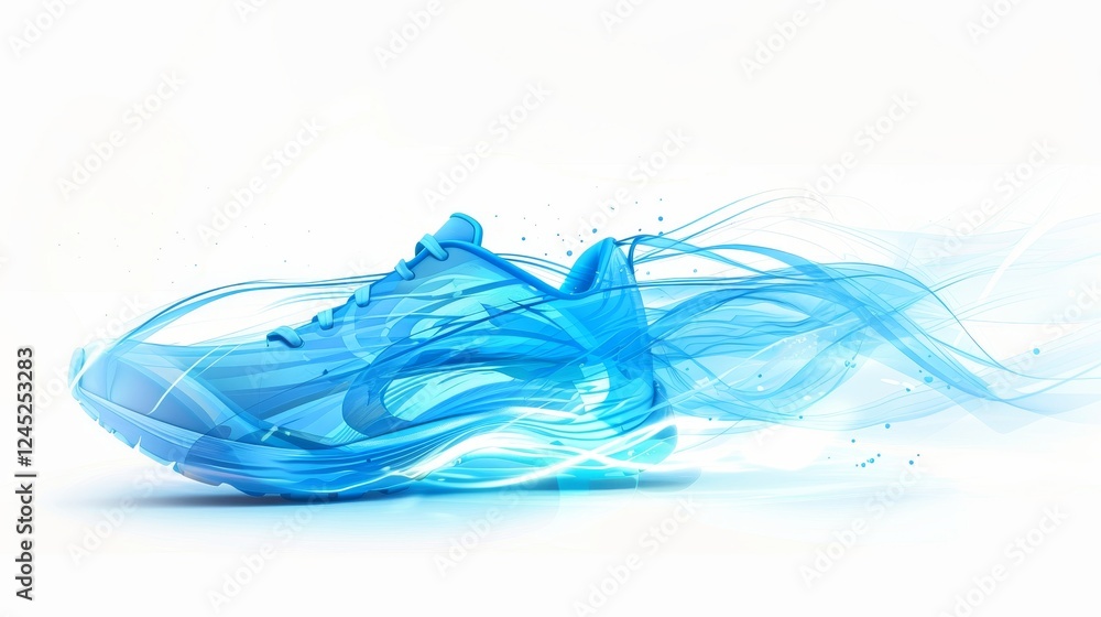 Fototapeta premium Dynamic blue running shoe with flowing energy trails