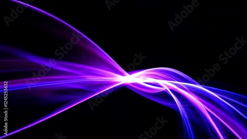 Abstract flowing purple and blue light streaks with cinematic bokeh effect