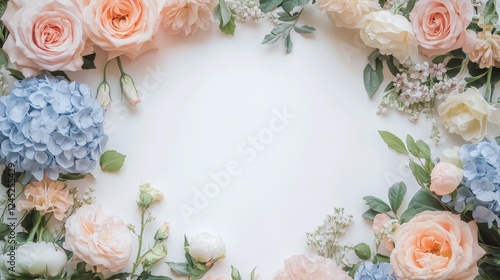 Wallpaper Mural Colorful floral frame with roses and hydrangeas on white background Torontodigital.ca