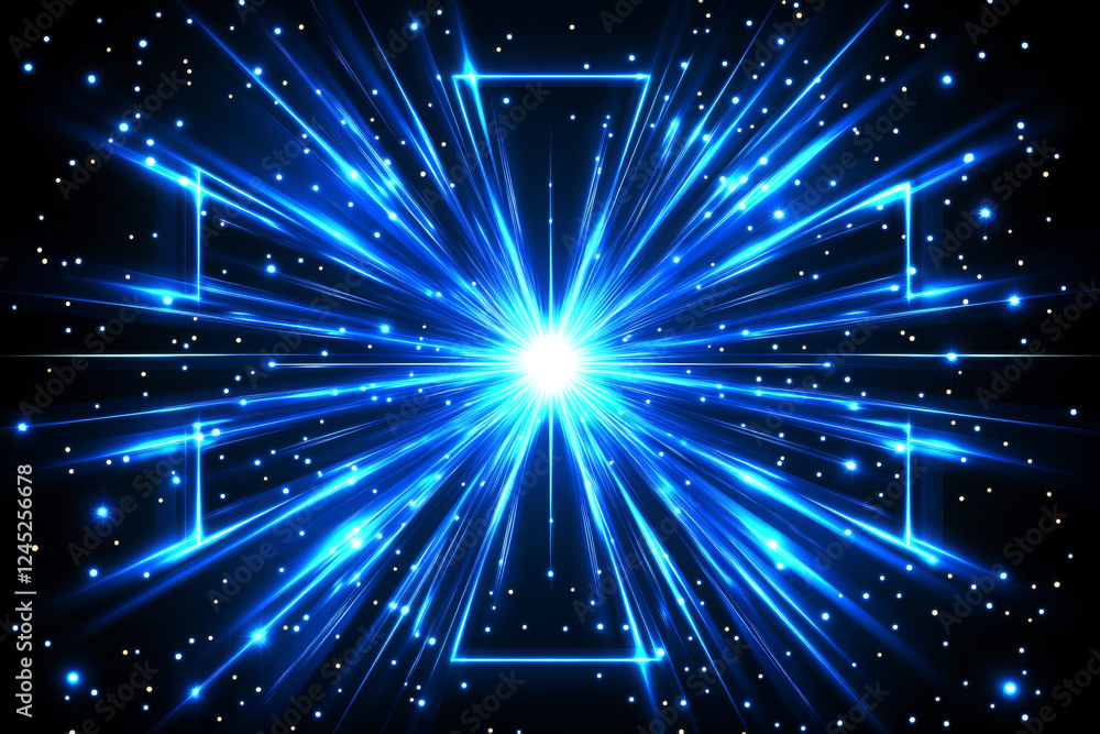 Fototapeta premium Bright blue digital abstract background with glowing lines