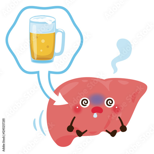 アルコールのダメージを受ける肝臓のキャラクター
