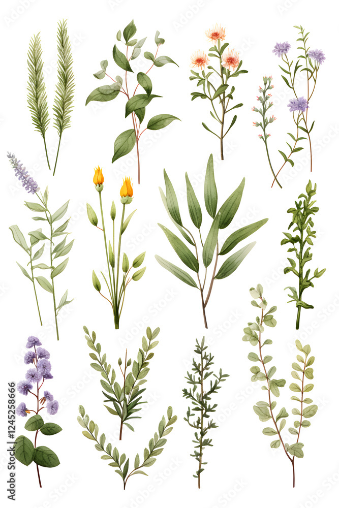 Digital watercolor herbs clipart set print pattern flower abstract graphic poster background Digital watercolor herbs clipart set print pattern flower abstract graphic poster background