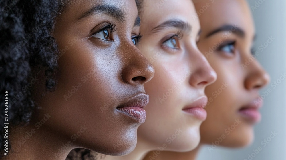 Close-Up Portrait of Diverse Women Looking Forward in Unity and Strength, DEIB concept Close-Up Portrait of Diverse Women Looking Forward in Unity and Strength, DEIB concept