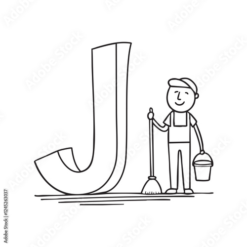 An illustration of Janitor with letter J beside it
