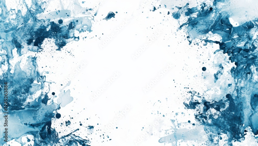 Blue watercolor splash frame, white background, design element Blue watercolor splash frame, white background, design element