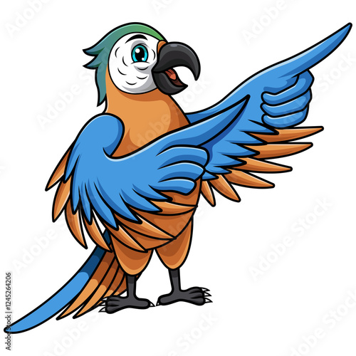 Cartoon blue macaw bird pointing