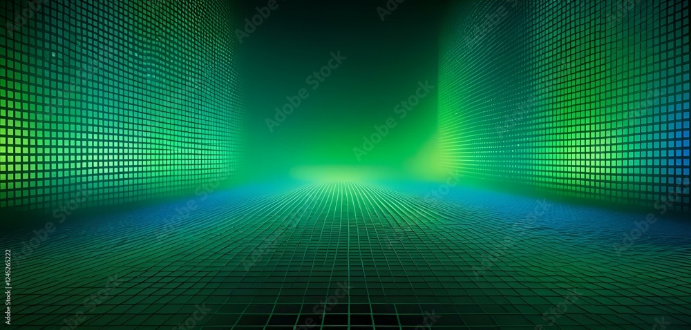 Obraz premium Green background image, light, space, future, cyber, digital texture banner