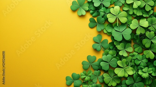 Vibrant Green Shamrocks on a Sunny Yellow Background: A Festive Image for St. Patrick's Day Celebrations