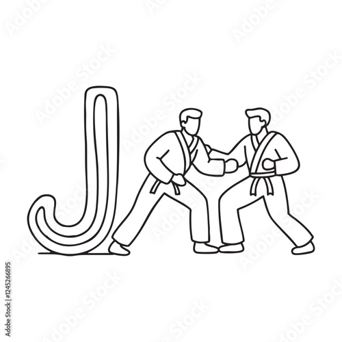 An illustration of Jiu jitsu with letter J beside it
