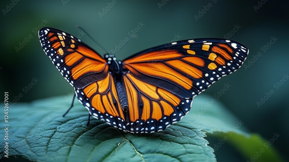 Naklejka premium Monarch Butterfly on a Leaf. Generative AI