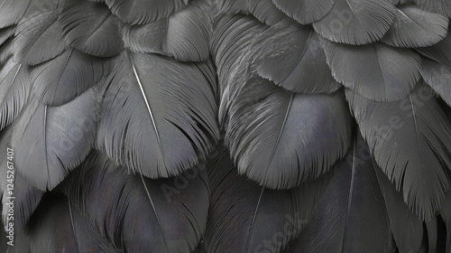 Dramatic Black Feathers: Close-Up Texture Background Image.  Dark, Elegant, and Detailed Avian Plumage Photography.