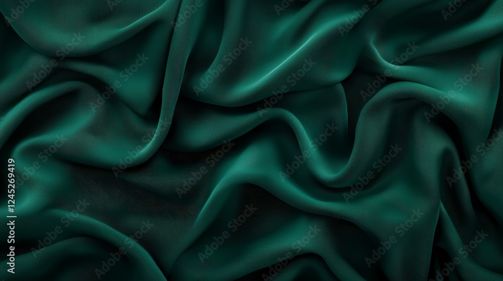Fototapeta premium Elegant flowing emerald green silk fabric texture with luxurious folds and soft waves