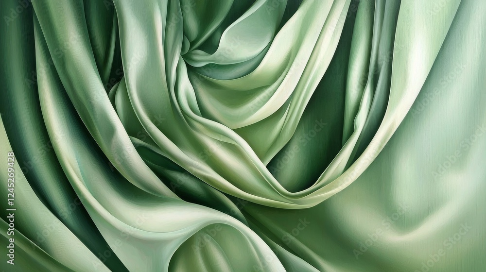 Obraz premium Abstract green satin fabric folds with elegant soft texture and flowing design