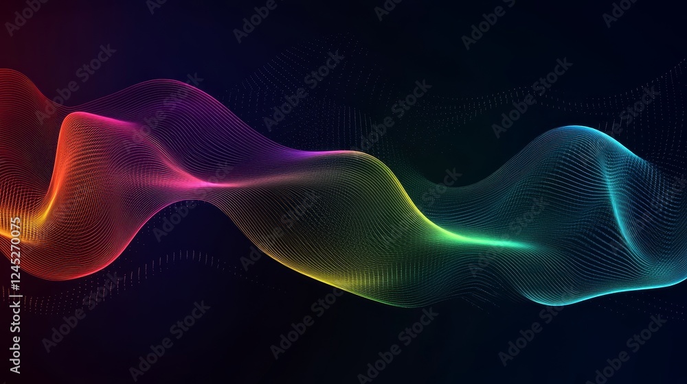 Fototapeta premium Colorful abstract waveform lines on dark background