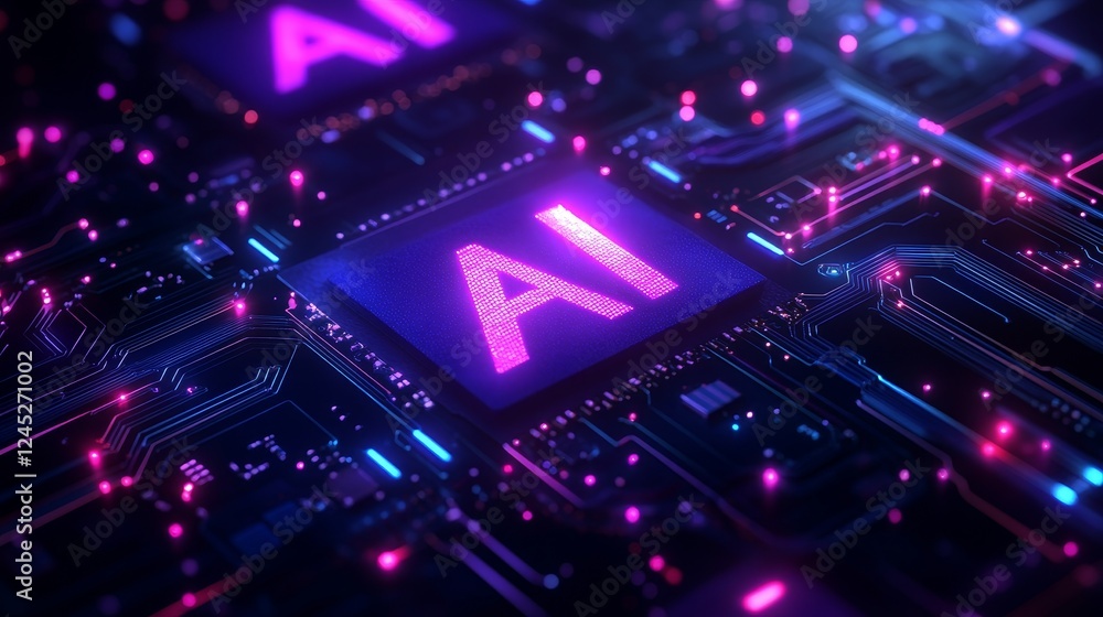 Futuristic ai microchip with glowing circuits and neon lights Futuristic ai microchip with glowing circuits and neon lights
