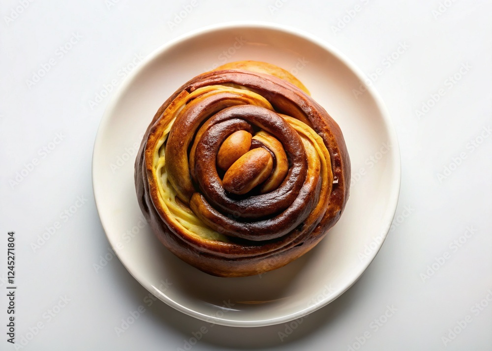 Fototapeta premium Delicious Chocolate Swirl Bun with Caramelized Almonds - Minimalist Bakery Food Photography