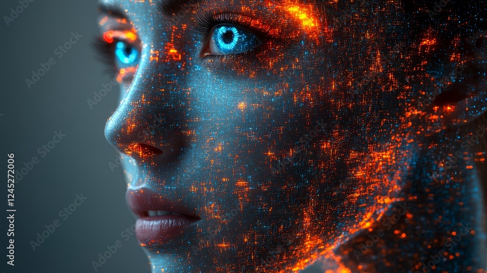 Futuristic Woman Digital Particle Face Portrait Futuristic Woman Digital Particle Face Portrait