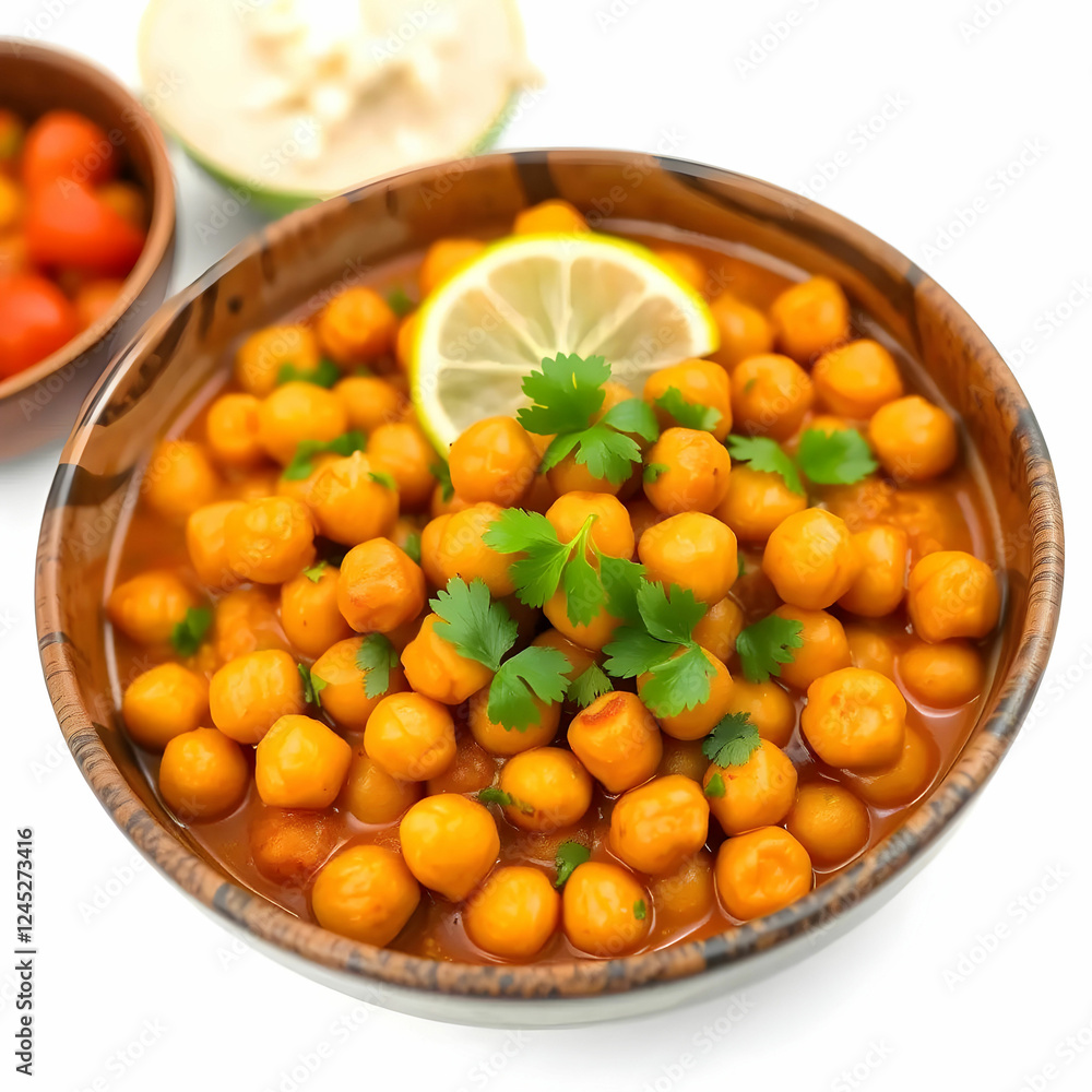 chickpea curry chana masala with lime in a bowl isolated on the white background chickpea curry chana masala with lime in a bowl isolated on the white background
