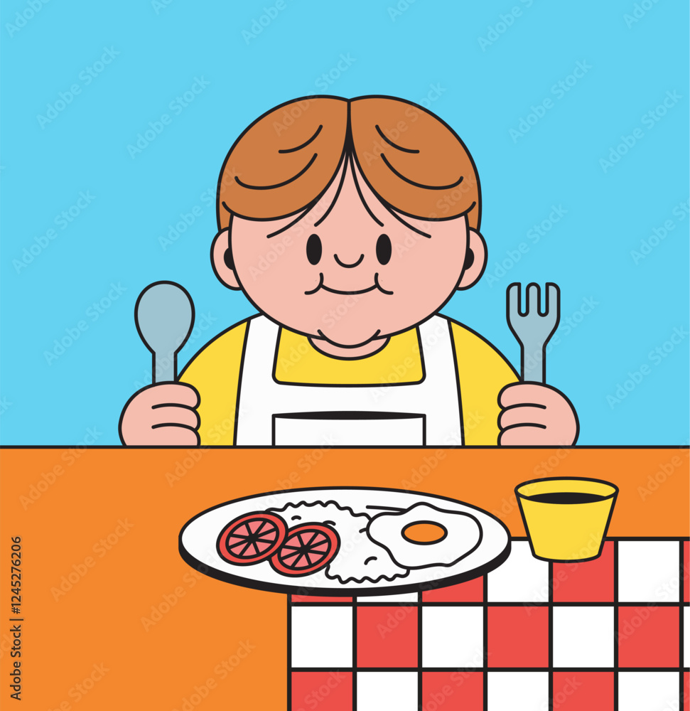 Happy kid with breakfast hand drawn illustration Happy kid with breakfast hand drawn illustration