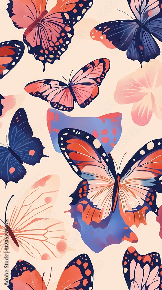 Digital traditional colorful butterfly pattern illustration poster background Digital traditional colorful butterfly pattern illustration poster background