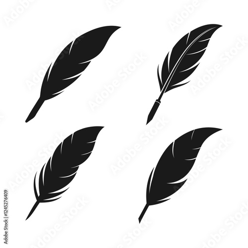 Four stylized feather pen icons isolated on white